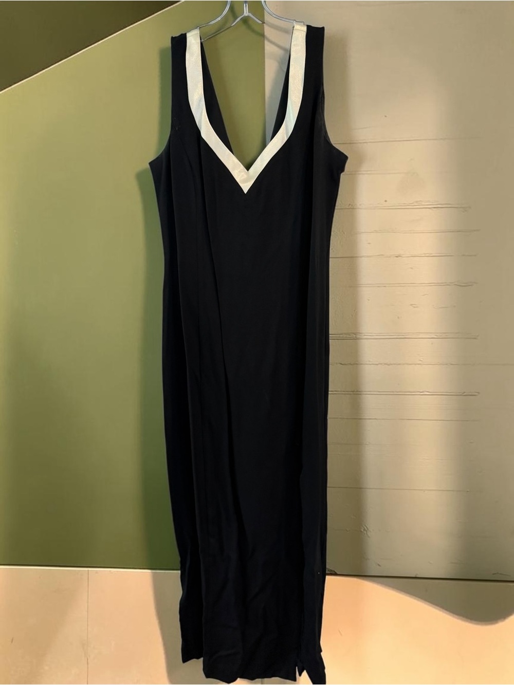 Vintage Virgo II Black Maxi Dress Ivory Bow Tie Collar Detail Size 16 Sleeveless